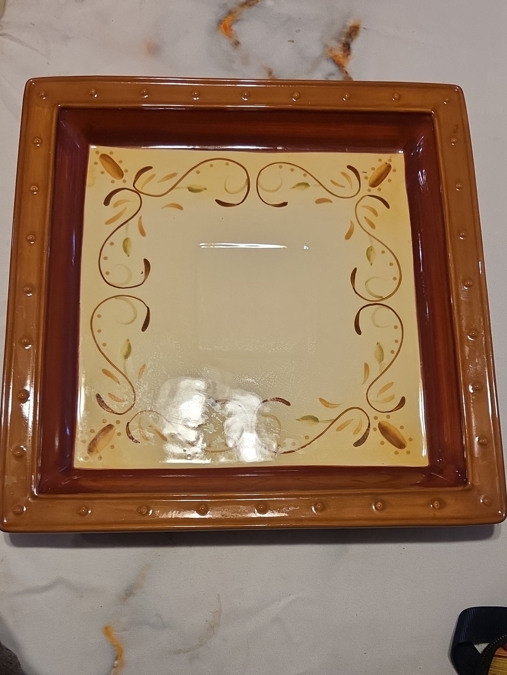 Demdaco Square Ceramic Serving Platter in Yellow and Brown Tones